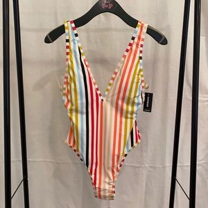 Express High Leg One Piece Swimsuit Mult Colored